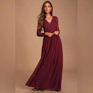 Lulu’s Burgundy Long Sleeve Lace Maxi Dress awaken my love open back chiffon